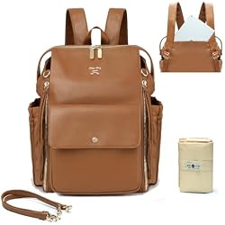 miss fong Leather Diaper Backpack for Girls and Boys Diaper Backpack | 14 Pockets 2 Insulated Pockets Travel Diaper Bag with Diaper Changing Pad, Stroller Straps Convertible
