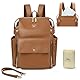 MISS FONG Wickelrucksack Wickeltasche Rucksack Groß Baby Rucksack Kinderwagen Mom Mummy Bag Leder Windeltasch Mit Wickelunterlage Unterwegs Schwarz Lässig Braun