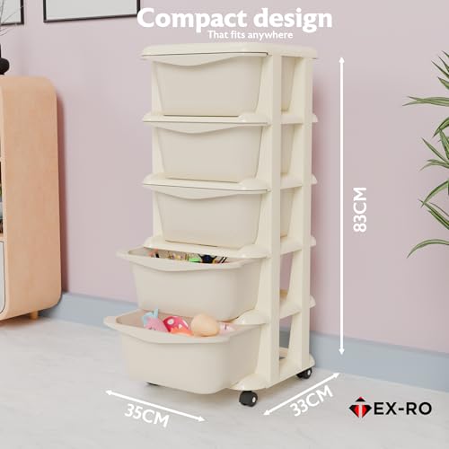 Image of TEX-RO Modular Drawer Storage Organizer | Plastic Chest of Drawers for Kitchen Storage Cabinet | Multi-Layer Storage Drawer Cabinet & Drawers Organisers for Home, Office, Kids (Cream, 5 Layer)
