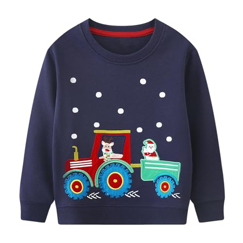 Baogaier Little Boys Christmas Sweatshirt Cotton Dinosaur Jumper Long Sleeve T-Shirt Crew-Neck Navy Print Pullover Winter Fall Sports Tops Kids Clothes Age 3-4 Years,4T