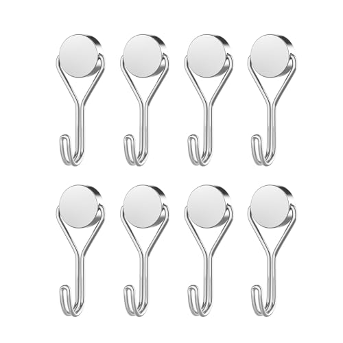 EUZUXU 8 Pièces Crochets Magnétiques, Puissants Aimants Néodyme, Petit Crochet Magnétique pour Frigo Cuisines de Bureau- Argent