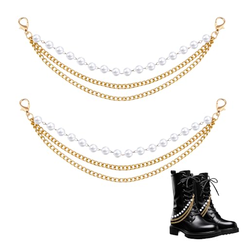 Gold Shoe Charms Chain for Women Shoe Accessories Layer Pearl Chains Shoes Chains for Sneakers Punk Bag Handbags Charm Boot Pant Chain Fashion Decor for Shoes Birthday Christmas Gifts for Her