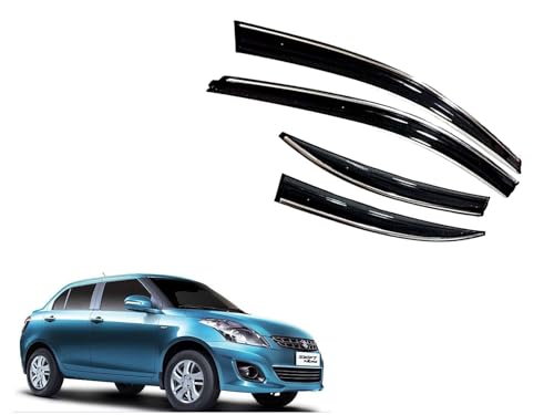 Image of CAR SAAZ Unbreakable Chrome Line Door Visor for Swift Dzire Type 1(2008-2012)(Set of 4Pcs) | Rain Guard | Wind Deflector