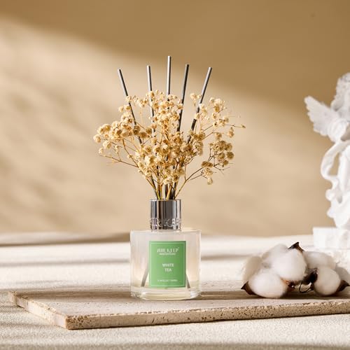 Image of Airkeep Reed Diffuser Set,3.38 fl oz (100 ml) - White Tea Oil Diffusers with 8 Reed Sticks, Home Fragrance Reed Diffuser for Bathroom Shelf Decor