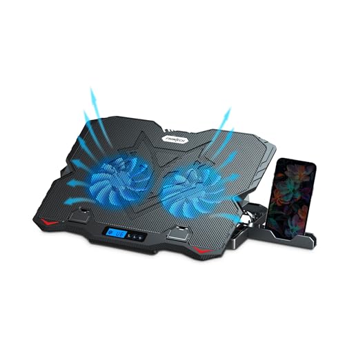 Frontech Laptop Cooling Pad | 2×125mm Blue LED Fans | Heat Dissipation | 5-Adjustable Height with LCD Display | Mobile Stand | Metal Mesh | 2 USB Ports | 9–15.6 Inch Laptops | 1 Year Warranty(CP-0013)