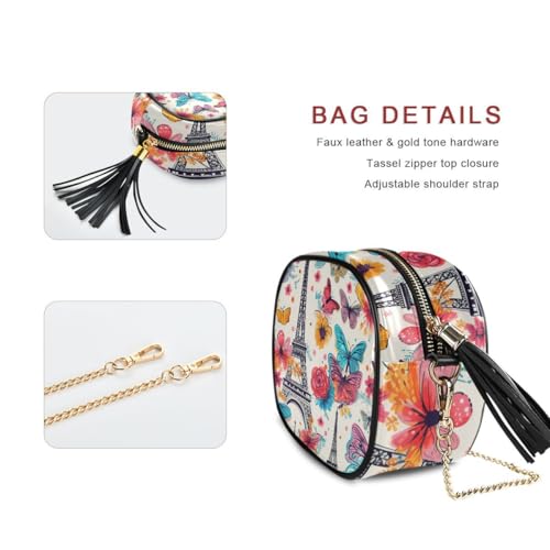 ALAZA Women's Paris Eiffel Tower Colorful Butterfly PU Leather Crossbody Bag Shoulder Purse with Tassel2