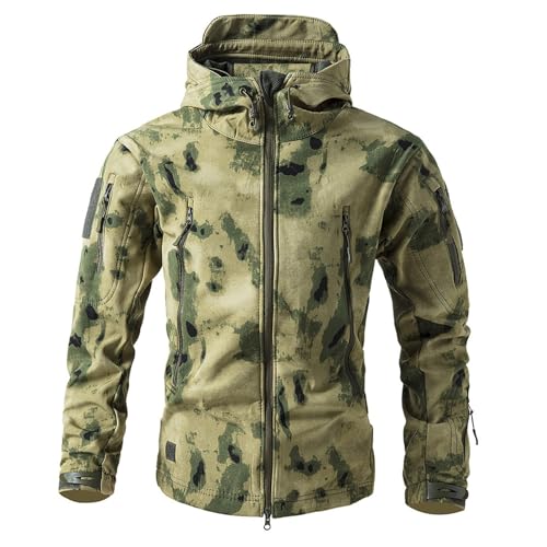 Image of Men's Camouflage Jacket Full-Zip Waterproof Fleece Lined Winter Coats Hooded Military Windbreaker Jackets with Pocket