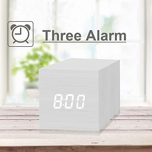 Digital Alarm Clock, with Wooden Electronic LED Time Display, 3 Alarm, 2.5-inch Cubic