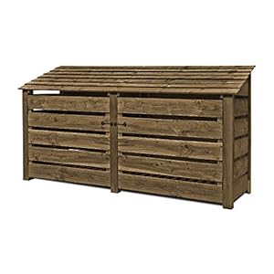 Rutland County Garden Furniture Normanton 4ft Tall Log Store/Garden Storage Heavy Duty Pressure Treated Timber With Forward Sloping Roof (Slatted Log Store with Kindling Shelf & Door, Rustic Brown)