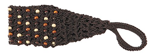 Crochet Headband - Brown Elastic Knit with Wooden Beads