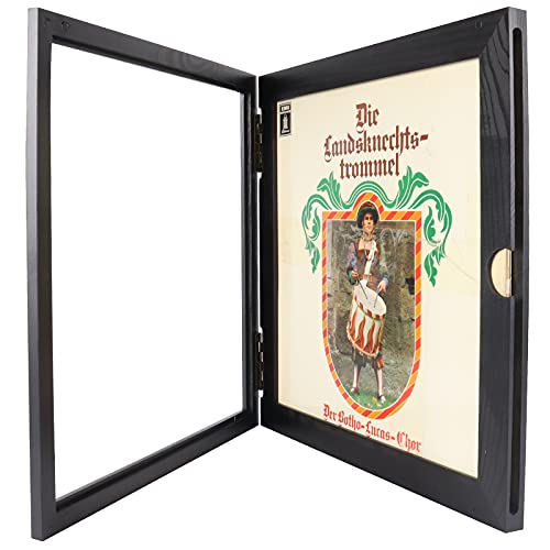 Vinyl-Schallplattenrahmen für die Wand, Holz, Vinyl-Rahmen, Wandalbum, Kunst, Ausstellungsrahmen, innovatives Design für 30,5 cm (12 Zoll) LP-Schwarz Cover