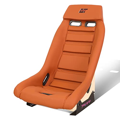 NRG Innovations PRI-100BR-STARDUST Prisma GT Fixed Back Bucket Racing Seat with Side Mount Bracket,Brown Leather Brown Stitching/Stardust Off-White Back