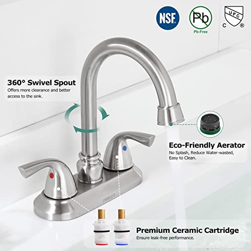 Parlos Two-Handle Bathroom Sink Faucet With Metal Drain Assembly And Supply Hose Lead-Free Cupc Mixer Double Handle Tap Laundry Utility Faucet Brushed Nickel, 13591 #TOP1
