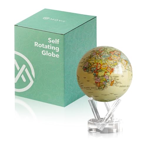 MOVA Globe - Antique Yellow Political Map Classic (4.5') | Vintage-Style Rotating Globe Powered by...