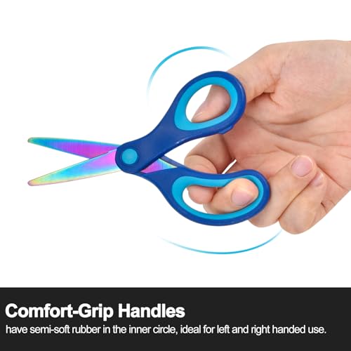 Image of SCAIKTIG 5 inch Kids Scissors Set(3 Pcs), Safety Rounded edge Blunt-Tip, Titanium Coating Blades, Comfort Grip for School Classroom Children and Toddler Cutting Craft Paper, Assorted Color