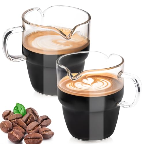 MITOJOSYEER Espresso Cups Set of 2, 6 Oz Double Spouts Cups Shot Glasses with Handle Clear Glass, Espresso Accessories for Machine