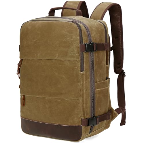 Travel Backpack for Men Carry On Backpack Flight Approved Personal Item Backpack, 18.4 inch Laptop Backpack Casual Daypack Weekender Business Hiking Backpack, Brown