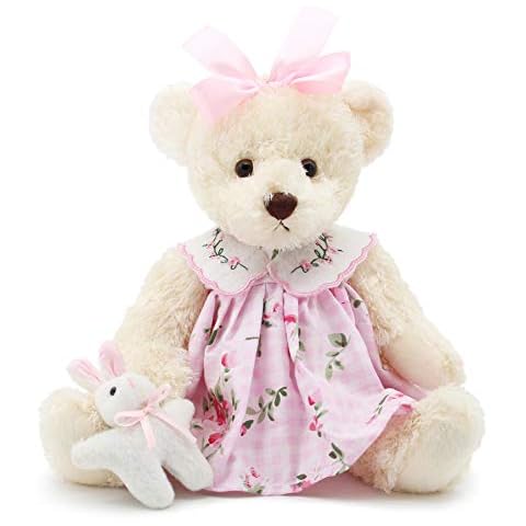 Oitscute Small Baby Teddy Bear with Cloth Cute Stuffed Animal Soft Plush Toy 10" (Pink Dress with Rabbit) Cover