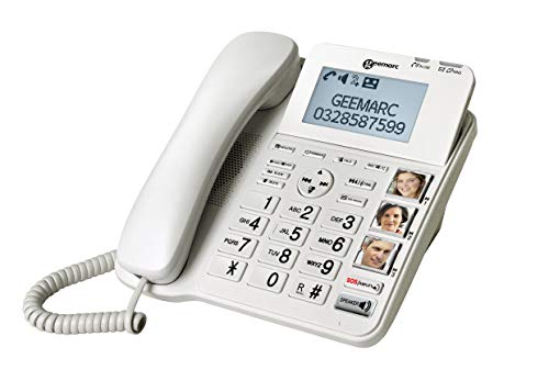 Geemarc CL595 - Teléfono con Cable Amplificado y Auricular Adicional con Contestador, Botones Grandes y Función SOS para Personas Mayores - Pérdida Auditiva Moderada o Severa