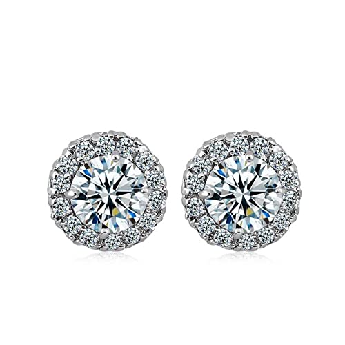 Pendientes de oro de 14k clásicos con moissanita redonda para regalar a mujeres