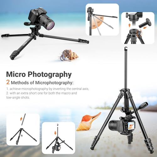 66" Travel Tripod for Camera, Aluminum Compact Tripod - Lowest price - image 6
