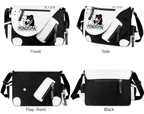 Anime Canvas Messenger Bag for Women Men Cartoon Printed Flap Synthetic Leather Satchel Shoulder Crossbody Bag Handbag Black3