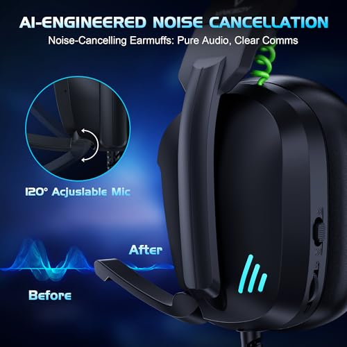 Image of Vakedy Wired Gaming Headset for Xbox,PS5,PS4,PC,Switch, RGB 50mm Drivers | Foldable lightweight frame, plush memory foam cushions, clear chat, quick mute /volume wheel and USB-powered RGB glow