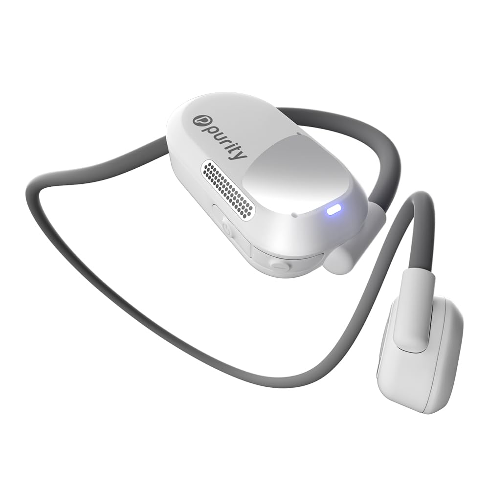 Purity Air Open Ear Headphones - True Air Conduction Wireless Bluetooth Open Ear Earbuds with Dual Mic for iPhone/Android - Secured Long Wearing Comfort, Sports Sweat Resistant (White/Grey)