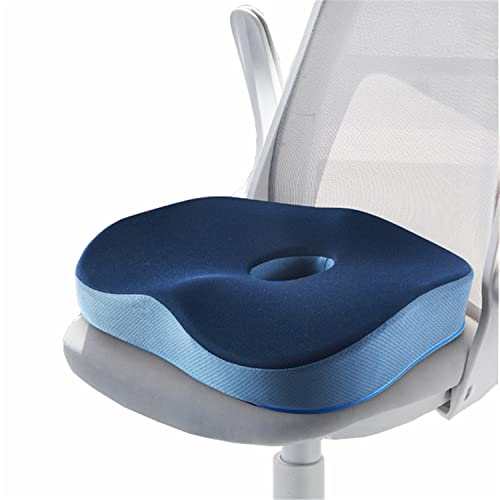 Guoyajf Cojín De Asiento, 100% Espuma Viscoelástica Y Funda Lavable, para Silla De Oficina, Asiento De Coche Y Silla De Ruedas, Coxis, Ciática Y Alivio del Dolor De Espalda,Azul Cover