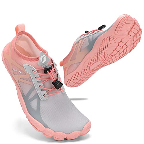 STQ Wasserschuhe Damen Schnell Trocken Bedeschuhe Sommer Beach Surfschuhe rutschuhe Barfusschuhe Outdoor Sport Strandschuhe Yoga Auqaschuhe Grau Rosa 37 EU