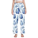 Pantalon de pyjama pour femme   Vase corail   Bleu   Couleur : bleu   Avec poches   Taille élastique   Vêtements de nuit, Vase corail couleur coquillage bleu, L