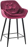 CLP Taburete De Bar Gibson 76 En Terciopelo I Silla Alta De Cocina con Reposapiés & Base Metálica I Butaca Moderna, Color:Violeta