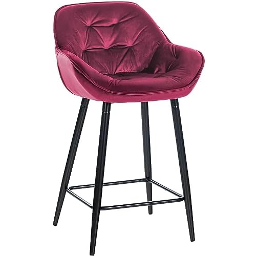 CLP Taburete De Bar Gibson 76 En Terciopelo I Silla Alta De Cocina con Reposapiés & Base Metálica I Butaca Moderna, Color:Violeta