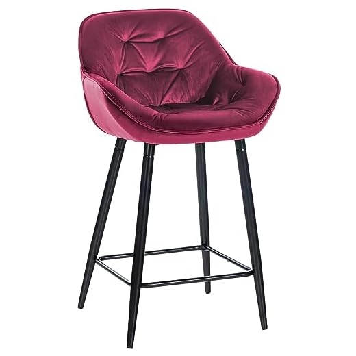 CLP Taburete De Bar Gibson 76 En Terciopelo I Silla Alta De Cocina con Reposapiés & Base Metálica I Butaca Moderna, Color:Violeta