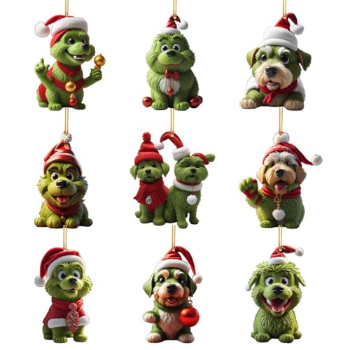 EIHI 9 Piezas Grinch Adornos Navidad - 2D acrílico The Grinch Adornos Árbol Navidad - Decoracion Navidad - Decoración Grinch-Elfo de Navidad - Adornos de Coche（9 modelos）