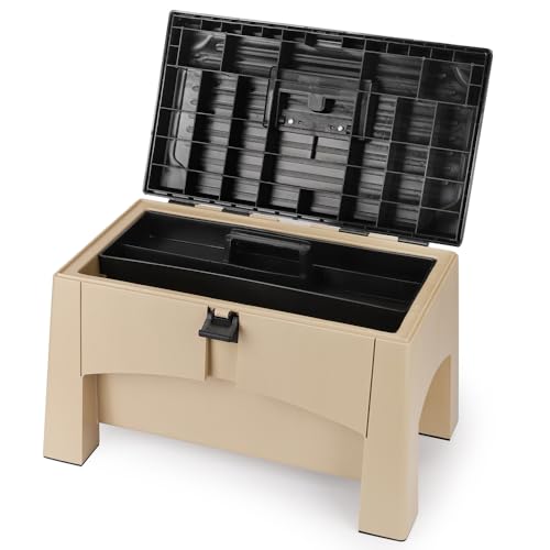 Yolco ST2 Sand 3-in-1 Camping Trittstufe & Aufbewahrungsbox für Wohnmobil & Wohnwagen mit Werkzeugeinlage, Belastbar bis 200-kg