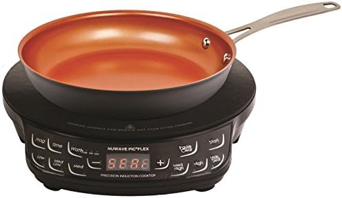 NUWAVE Flex Precision Induction Cooktop, 10.25” Shatter-Proof Ceramic Glass, 6.5” Heating Coil, 45 Temps from 100°F to 500°F, 3 Wattage Settings 600, 900 & 1300 Watts, 9” Duralon Ceramic Pan Included