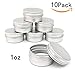 CTKcom 1-Ounce Metal Tins Screw Top Flat Aluminum Silver Slide Round Tin Containers For Lip Balm,Crafts,Cosmetic,Candles,Travel Storage Kit (Pack of 10)