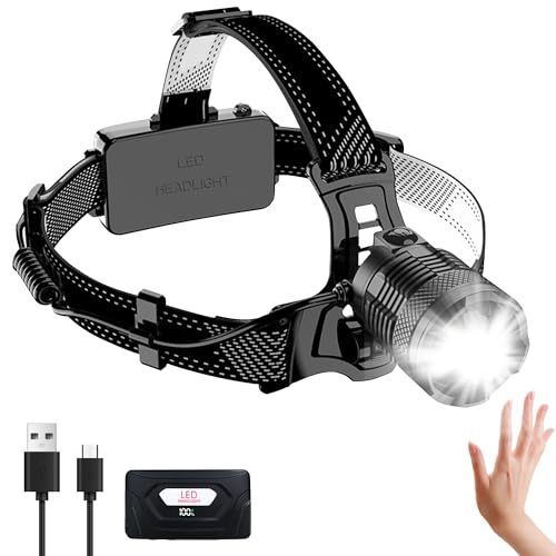 PRUBOVI Headlamp Rechargeable -100,000LM Bright LED Head Lamp, 40H Runtime, Waterproof Head Lights for Forehead, 3Mode Headlight 90° Adjustable & Zoomable Headlamps for Adults Camping Fishing Hiking