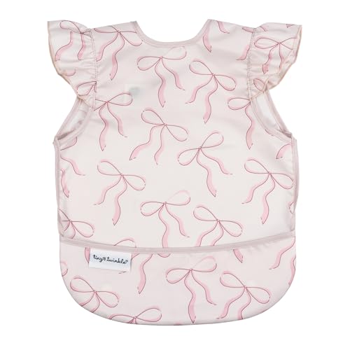 Image of Tiny Twinkle Mess Proof Baby Bib for Girls | Waterproof Toddler Bib for Eating | Baby Apron for Feeding | Machine Washable | Perfect Shower Gift (Bows, 6-24M)