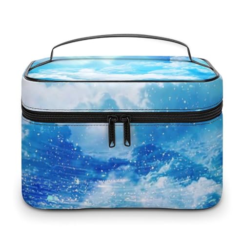 メイクボックス コスメ収納 大容量 青い空 白い雲 日光 美しい 化粧ポーチ 化粧品入れ メイク収納ケース 軽量 持ち運び アクセサリー 小物入れ おしゃれ 旅行 出張用 プレゼント