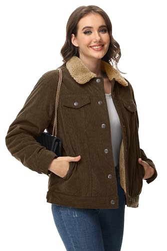 MAGCOMSEN Women's Corduroy Jacket Sherpa Fleece Lined Warm Winter Coat Button Down Casual Jacket with Pockets3