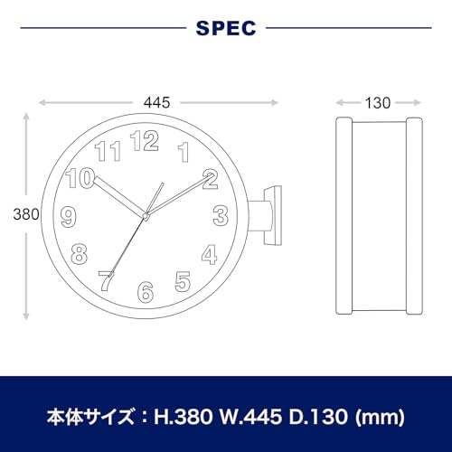 ダルトン(Dulton) ダブルフェイス ウォール クロック ブラック 存在感ある壁付け両面時計 高さ380mm 幅445mm 奥行130mm S82429BK [4]