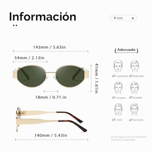 Miniatura 3 de Kimorn Retro Gafas De Sol Elípticas Para Hombres Y Mujeres Gafas De Sol De Moda Clásicas Gafas De Sol Uv400 Protección K1653 Oro Verde