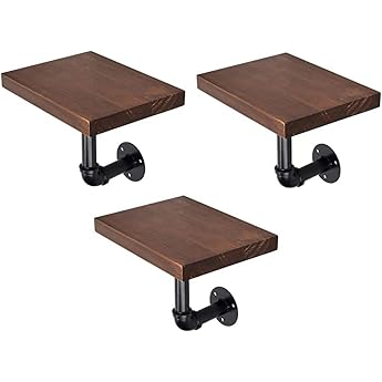Wall Shelf Made of Wood and Metal with Industrial Pipes Simple Floating Hanging Shelf Decorative Picture Frame Books Flower Pot Shelf Set of 3 for Bedroom Living Room Bathroom