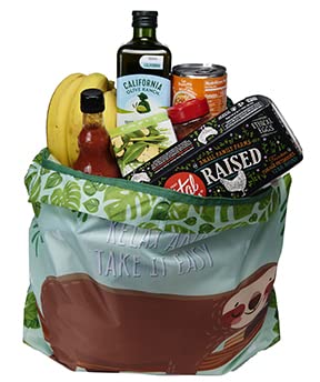 O-WITZ-Reusable-Grocery-Bags-Vibrant-Tote-Bag-For-Groceries-Gym-Beach-Gear-Toys-More-Washable-Design-With-Large-Handles-For-Maximum-Convenience-Folds-Into-A-Small-Pouch-5-Pack-Sloths