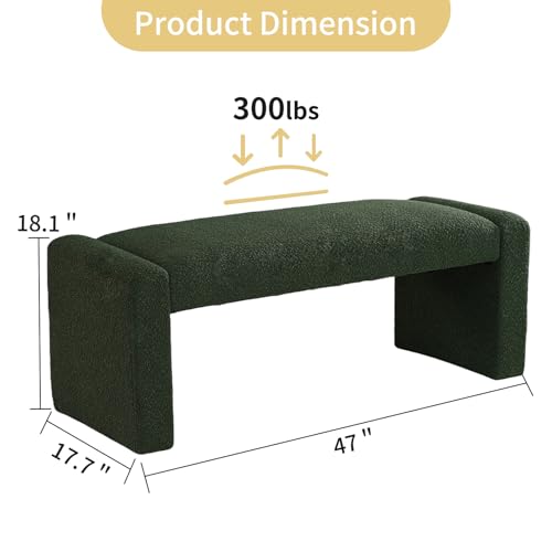 47" End of Bed Bench, Modern Fabric Upholstered Entryway Bench, Footrest Stool Accent Bench with Solid Wood Frame for Bedroom Living Room, Green