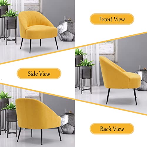 Gnixuu Modern Barrel Accent Chair, Thicken Upholstered Arms Chair Fabric Single Sofa Chair With Metal Legs, Rest Comfy Wingback Armchair For Bedroom Living Room Small Spaces Apartment Office(Yellow) #TOP4
