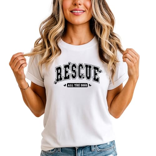 Rescue All The Dogs Womens T-Shirt Animal Adoption Shelter Volunteer Apparel Dog Lovers Gift for Her XL (18-20) White