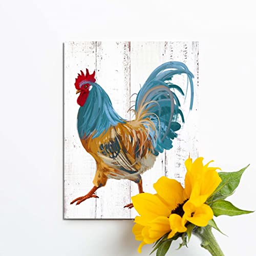 Rooster Kitchen Canvas Wall Art: Rustic Farmhouse Painting Poster - Chicken Artwork Decoration For Home Living Room Bedroom, Framed Picture Prints Decor Ready To Hang (10"X 15") #TOP2